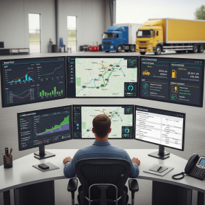 Fleet management hub showcasing diesel and DEF tracking, compliance, and spill safety in a modern fleet yard.